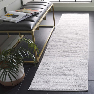 Tapis en polyester / polypropylène tissé à la machine en gris ivoire / gris foncé