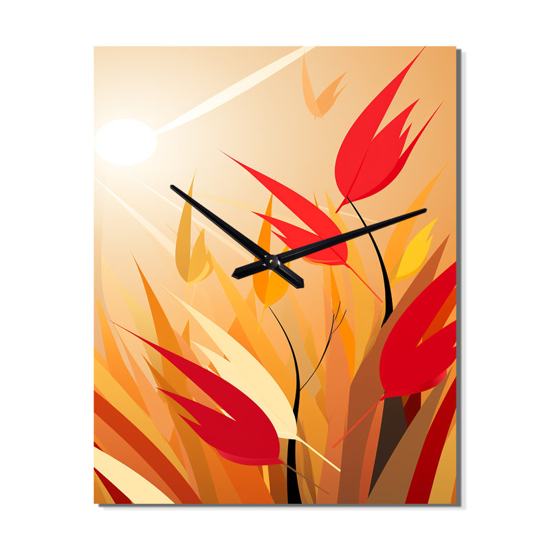Horloge murale rétro avec feuilles d'automne dans les prés - Plumes surdimensionnées, Petit
