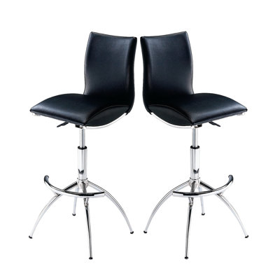 Of 2 Modern Bar Chairs, Black Upholstery, Metal Legs, Adjustable Height, Easy Cleaning 2pcs Stools, Style , Base, Seat To Keep Clean And Tidy