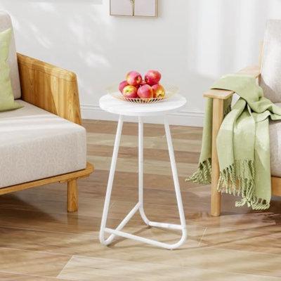 Table d'appoint ronde, table basse, petite table de chevet, blanche | Table basse moderne avec dessus en bois pour salon, chambre à coucher, petits espaces