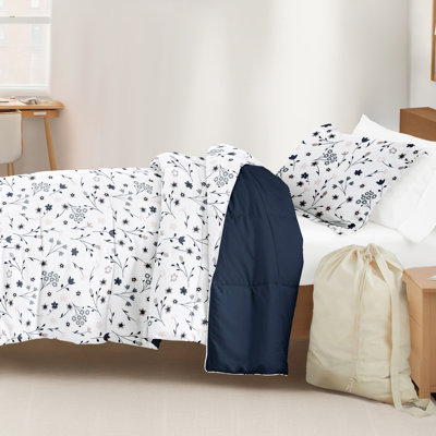 8-PC College Dorm Twin XL Bedding Bundle - Comforter Set, Sheet Set, Pillows and Laundry Bag