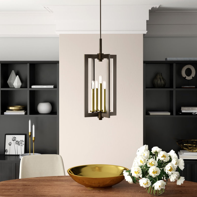 Lustre carré / rectangulaire à 5 lumières de style bougie, Étain classique, H 26,25 po x l 14 po