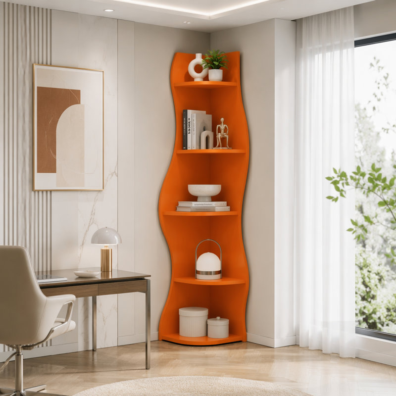 Étagère d'angle à 5 niveaux en forme de S, présentoir incurvé moderne autoportant, rangement peu encombrant pour livres et plantes