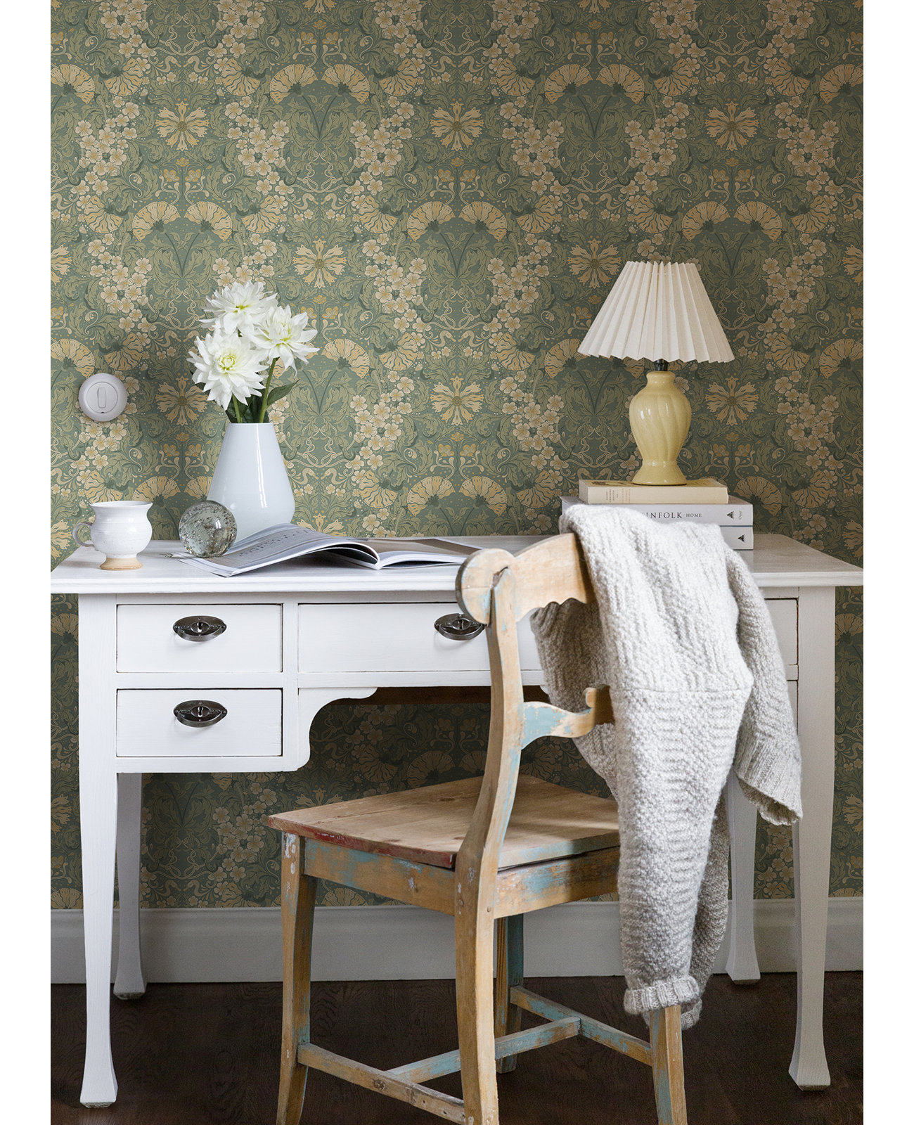 Francia Modern Floral Wallpaper, Sea Green