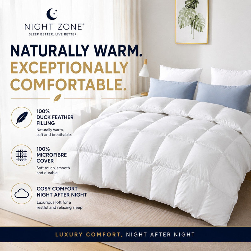 Duck Down Quilted Duvet - Microfibre Cover, Double, 13.5 Tog