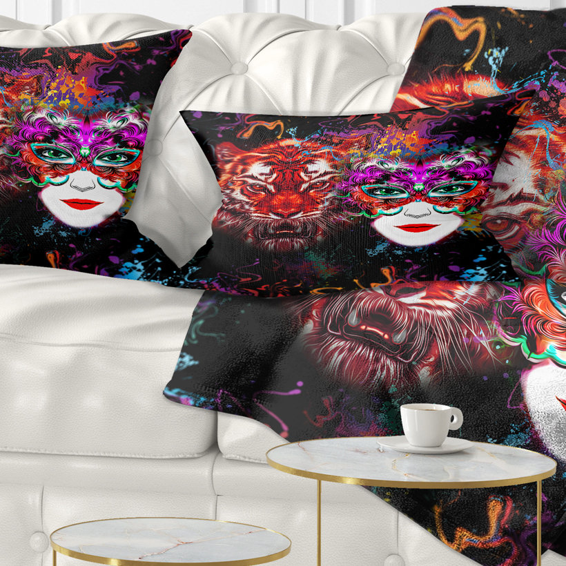 The Twillery Co.® Corwin Abstract Tiger and Woman Colorful Faces Lumbar