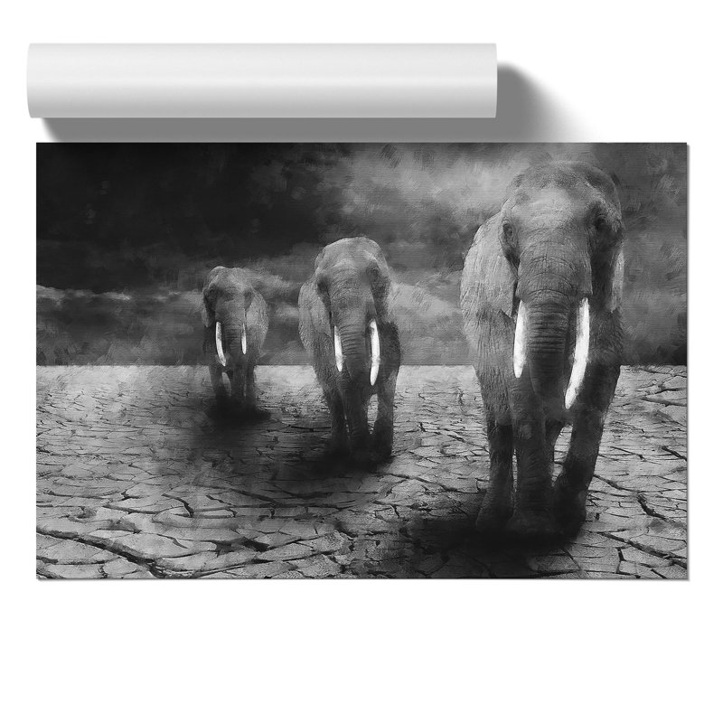 Three Elephants Painting - Frameless Print, 30cm H x 42cm W x 0.1cm D