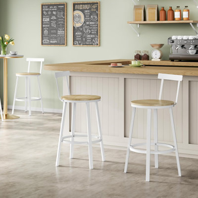 Bar Stools Set Of Round Kitchen Stools With Backrest Metal Frame Footrest Counter Stool 150 Kg Load Capacity For Bar Kitchen Island Dining Room