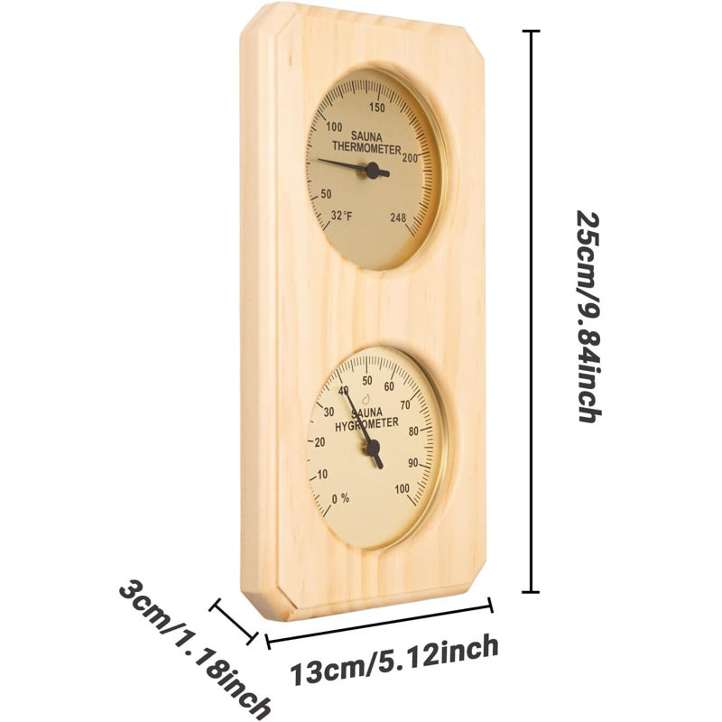 Sauna Thermometer with Hygrometer in Wooden Frame