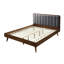 Grand lit Mid-Century moderne: système de support à lattes en bois massif et en métal, pieds en métal de couleur dorée, revêtement en lin non tapissier requis pour le confort du matelas