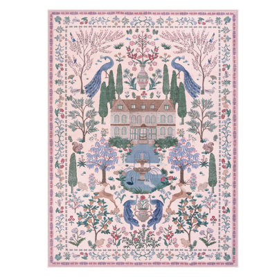 Goldene Machine Washable Area Rugs for Bedroom, Non-Slip Low Pile Carpet Floral Rugs for Living Room