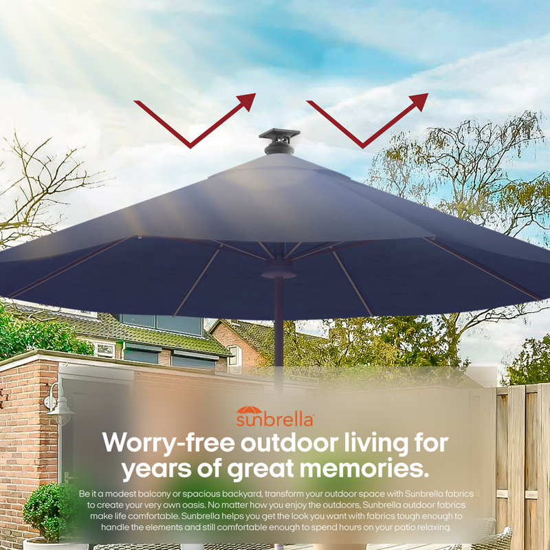 Pasticallo Paramount Series Smart Umbrella With Remote, Wind Sensor, Solar Panel, Led Center Lighting, Removeable Led Lighting Strip, Sunbrella Spectrum