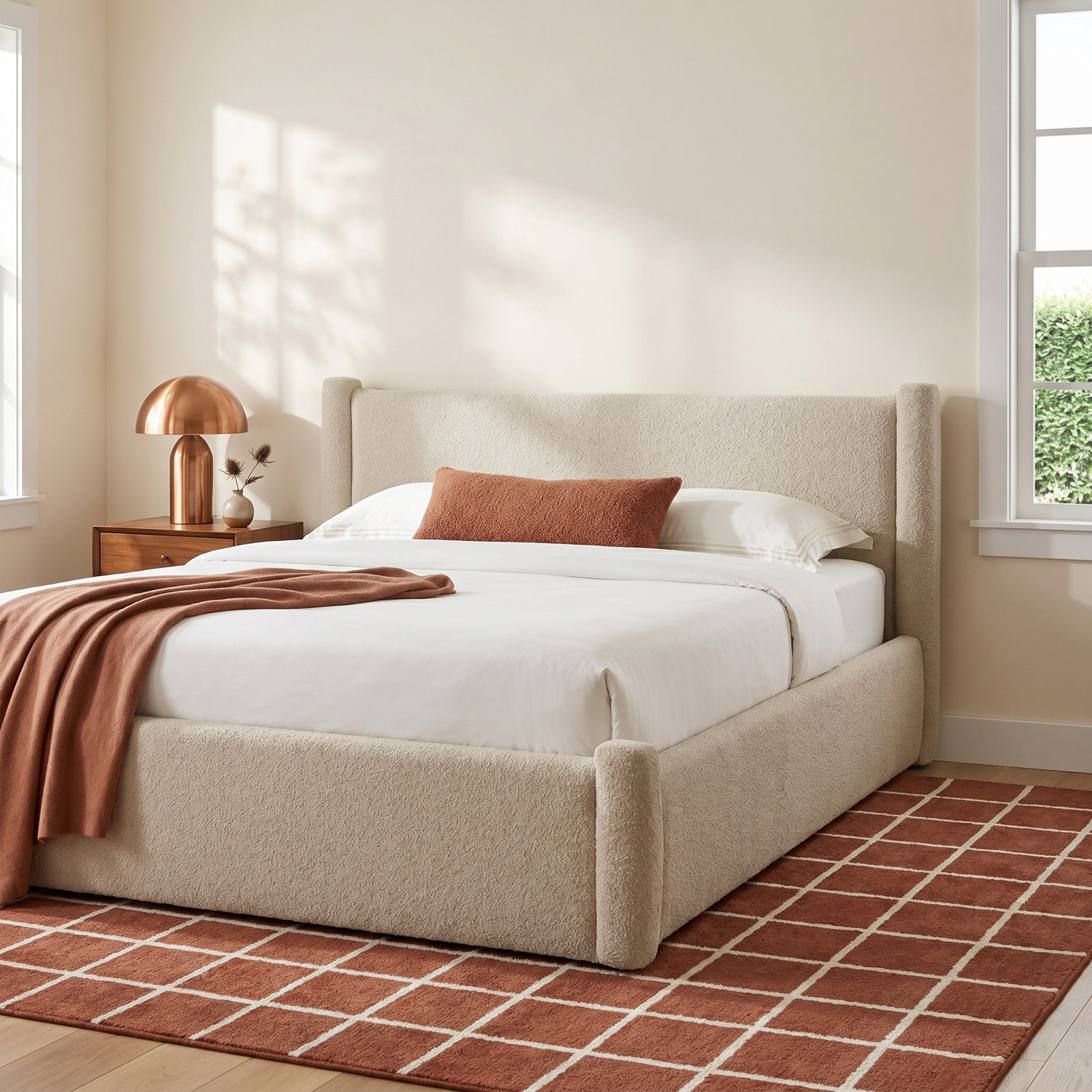 Dart Upholstered Bed, King, Beige