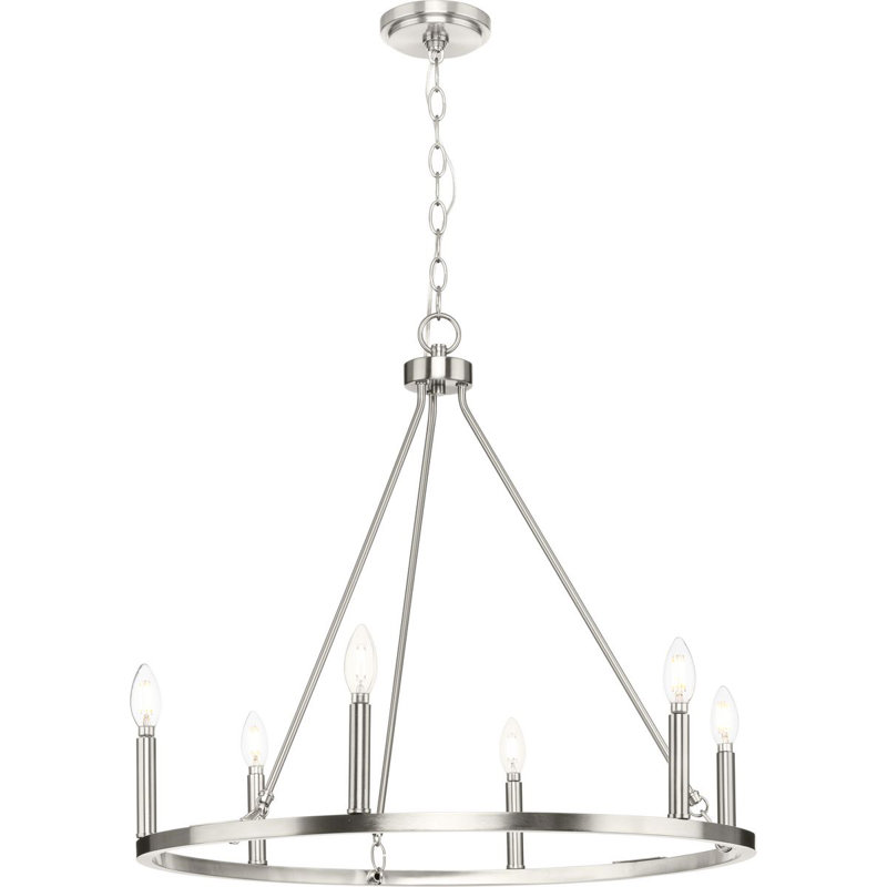 Lustre en roue de chariot à 6 lumières de style bougie Jonathaon, Nickel brossé