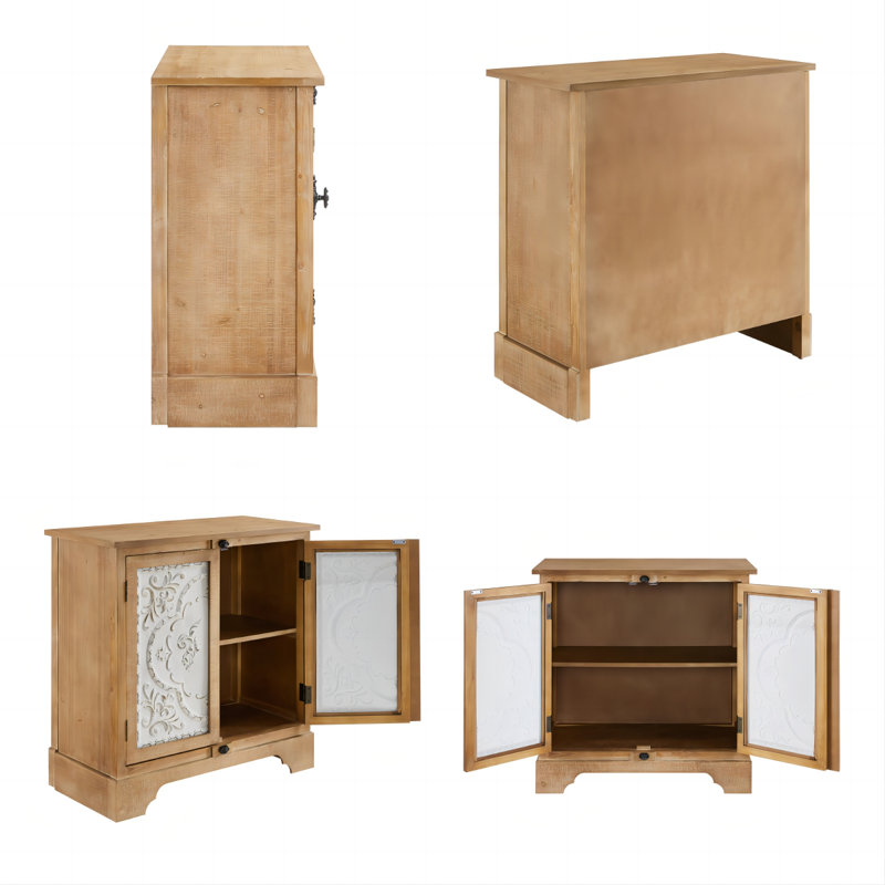 Delkeith Retro Solid Wood 2 Door Storage Accent Cabinet, Natural
