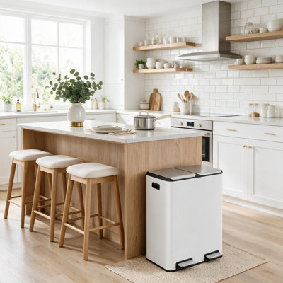 Poubelle à pédale en acier inoxydable à double compartiment 16 gallons, couvercle à fermeture douce, contrôle des odeurs, 2 seaux intérieurs, bac de recyclage à pédale et poignée latérale pour la maison et le bureau