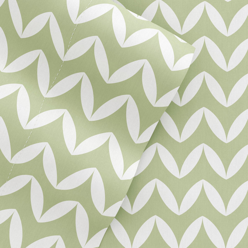 Simply Soft Chevron Geo Pattern Sheet Set, Queen Sheet Set + Fitted Sheet + 2 Pillowcases, Sage