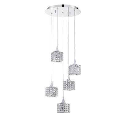 Luminaire suspendu chromé 5 lumières SHIMera - Abat-jour en cristal et ampoules G9 - Éclairage élégant pour les maisons modernes