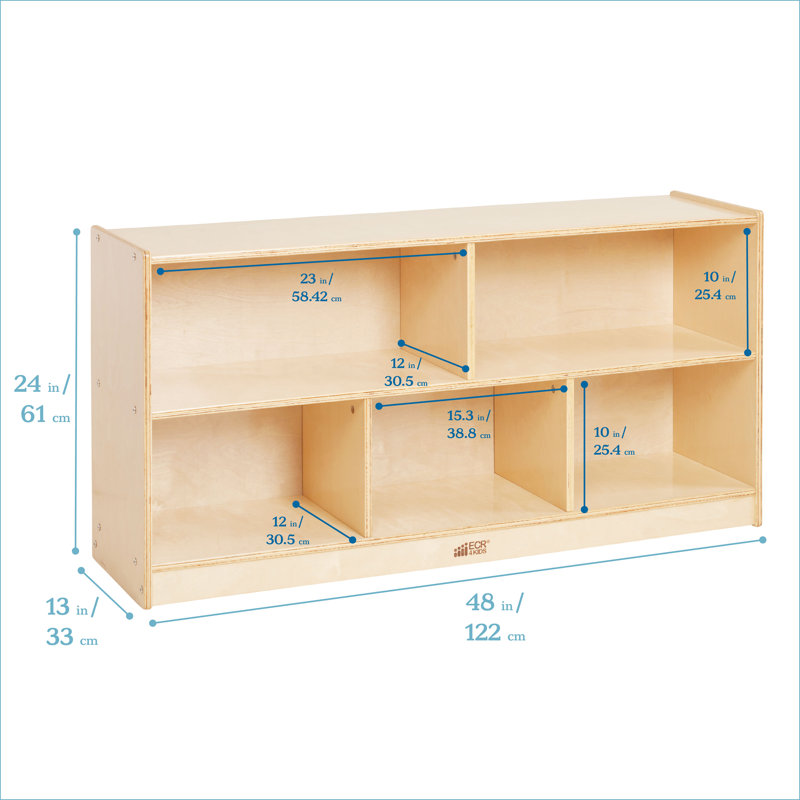 Natural Birch 5-Compartment Mobile Storage Cabinet with Casters