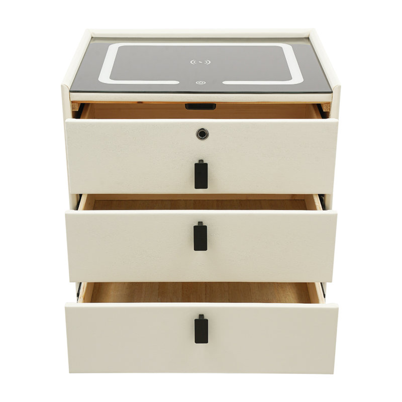 Smart Bedside With Drawers Three-Color Light, USB&Wireless Charging, Fingerprint Lock, And Bluetooth SpeakerÂ 110.23 Lbs Weight Capacity