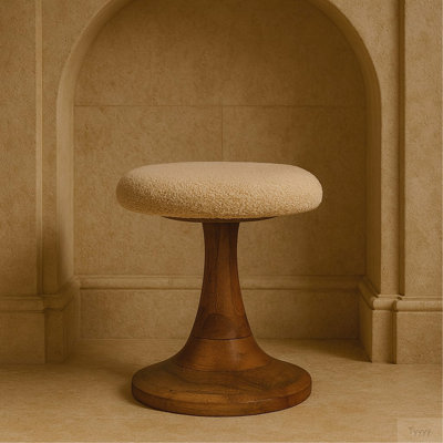 Artisan Furniture Solid Wood Boucle Teak Accent Stool