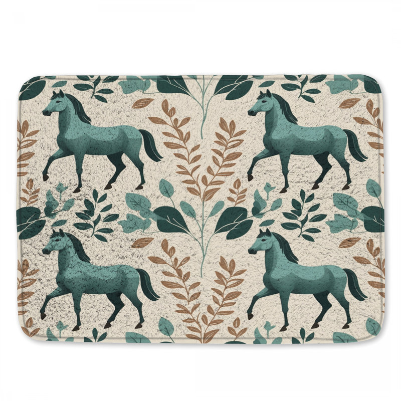 Tapis de bain Chevaux avec feuilles vertes, L 34 po x L 21 po
