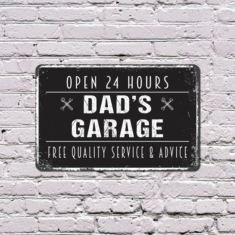 Enseigne de fantaisie en aluminium 18 po x 24 po Dad’s Garage