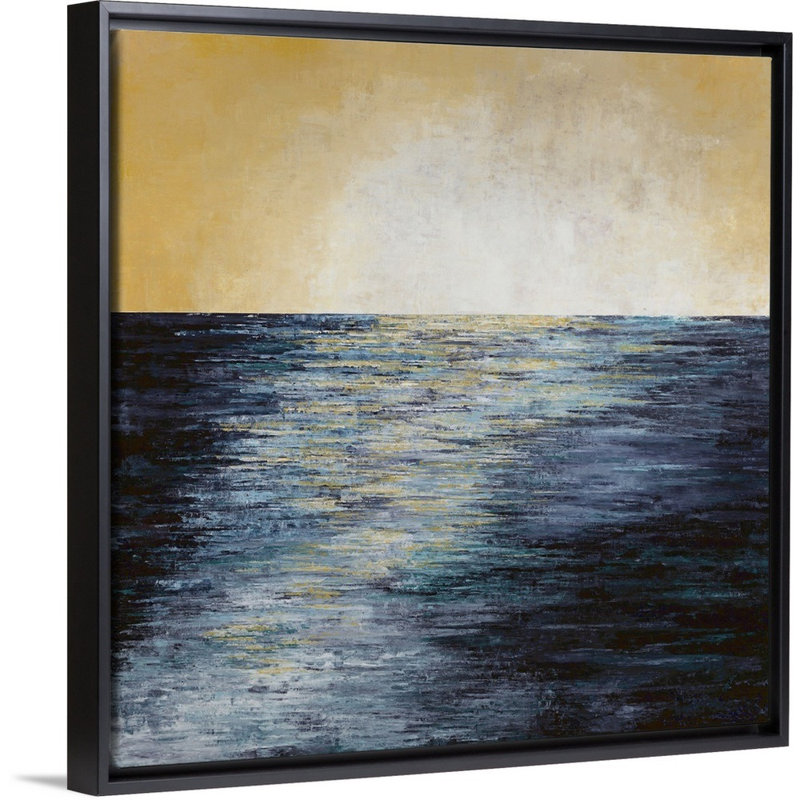 «Futur at Bay», peinture sur toile, Cadre flottant noir, H 25,7 po x l 25,7 po x P 1,75 po