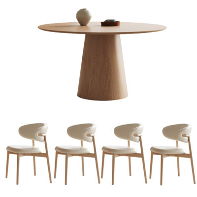 Table de salle à manger ronde en bois naturel de style crème