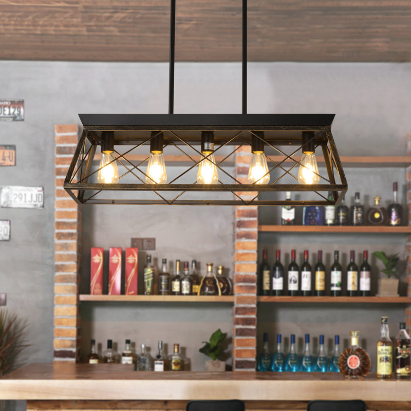 Luminaire suspendu pour îlot de cuisine 5 lumières, Noir