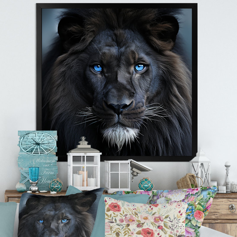Décoration murale lion de minuit, H 30 po x l 30 po x P 1,5 po, Cadre simple noir