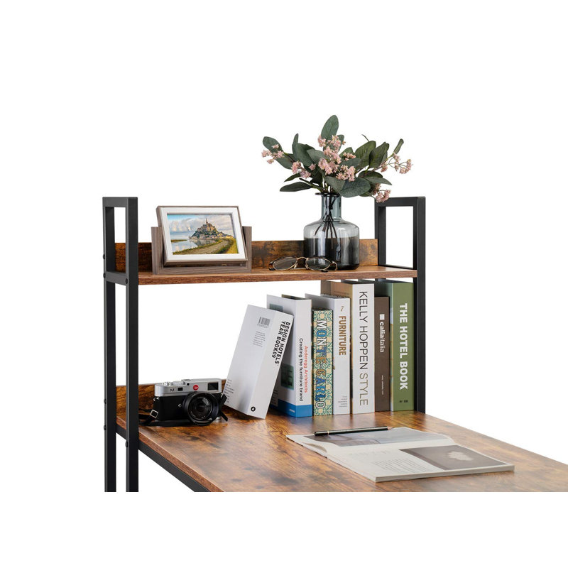 Duechle Metal Base Computer Desk, Rustic Brown