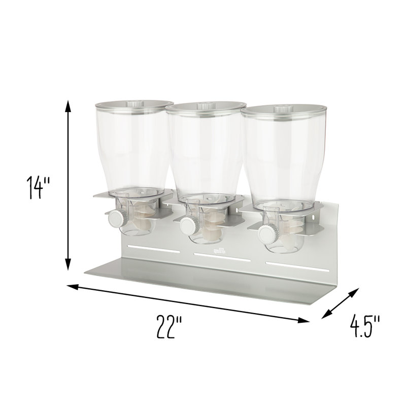 Triple Canister Stainless Steel and Clear Dry Food Dispenser