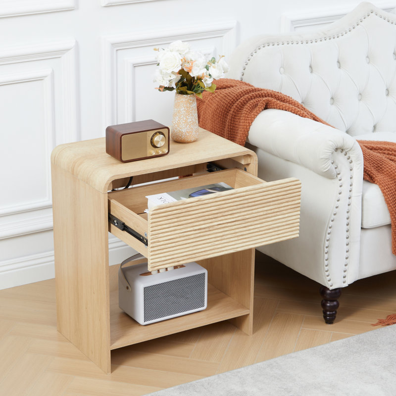 End Table With Storage And Charging Station, Natural