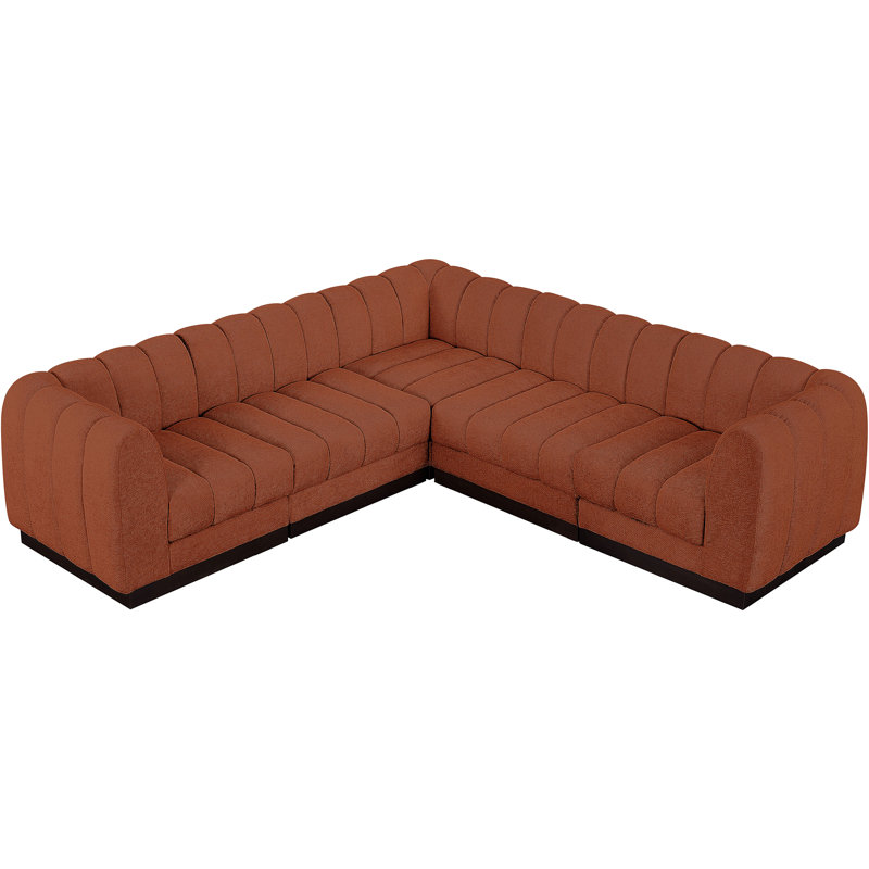 Quinn 5 - Piece Upholstered Sectional, Cognac Chenille Fabric