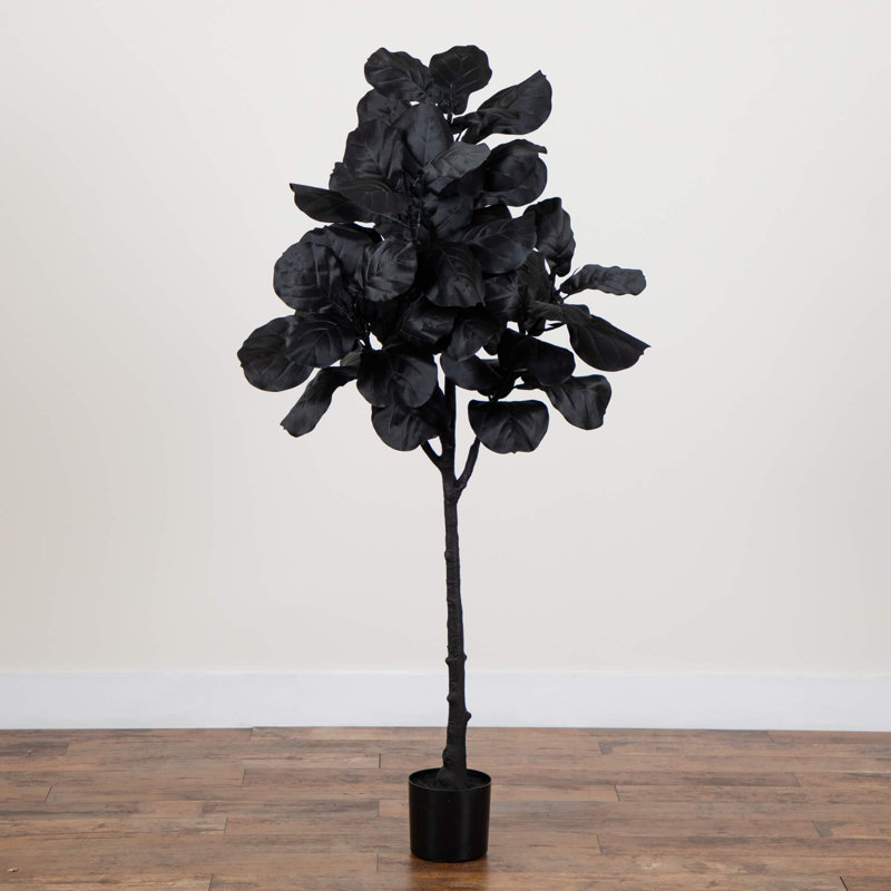 Arbre artificiel à feuilles de violon noir d'Halloween, H 60 po x l 28 po x P 28 po