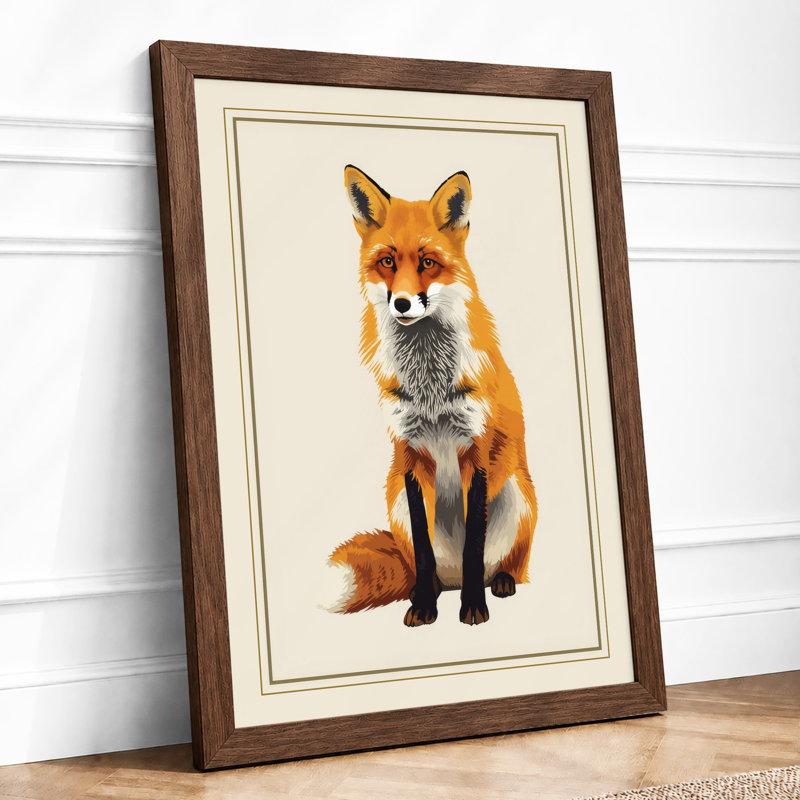 Watchful Fox Boho - Framed Print, A2 - 59.4 x 42.0 cm, Walnut