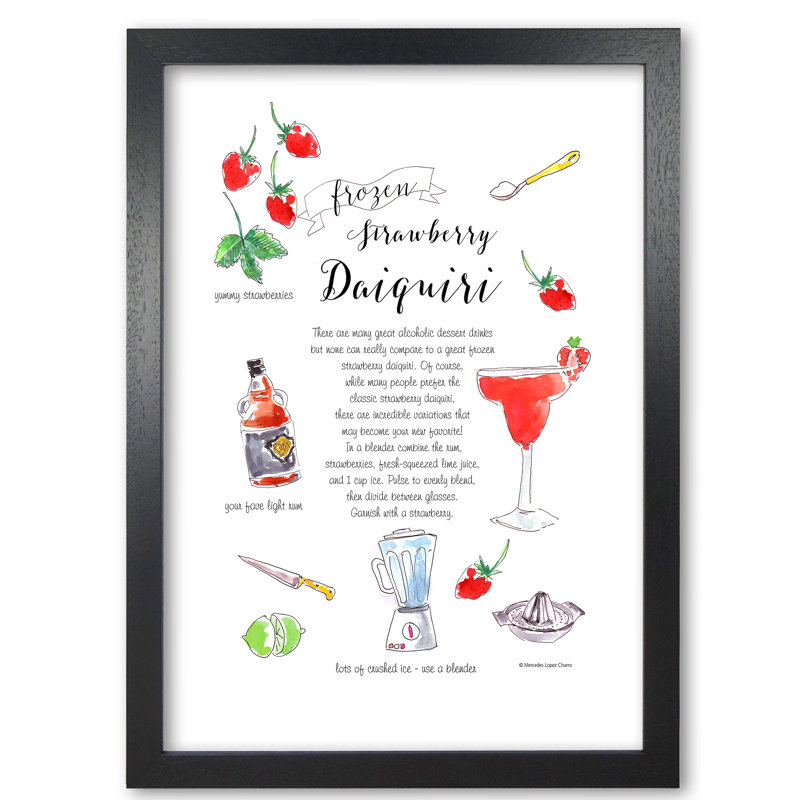 Strawberry Daiquiri Cocktail Recipe - Print, 42 cm H x 29.7 cm W x 5 cm D, Black Grain
