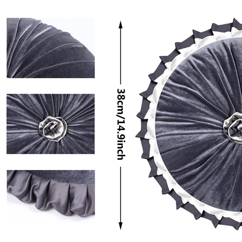 Ruffled Velvet Reversible Throw Pillow, Dark Gray, 14.9"H x 14.9"W