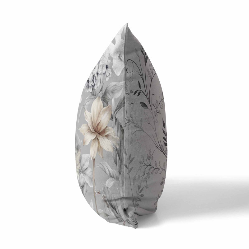 Coussin décoratif réversible Wildflower Whimsy, H 18 po x l 18 po, Floral gris / blanc