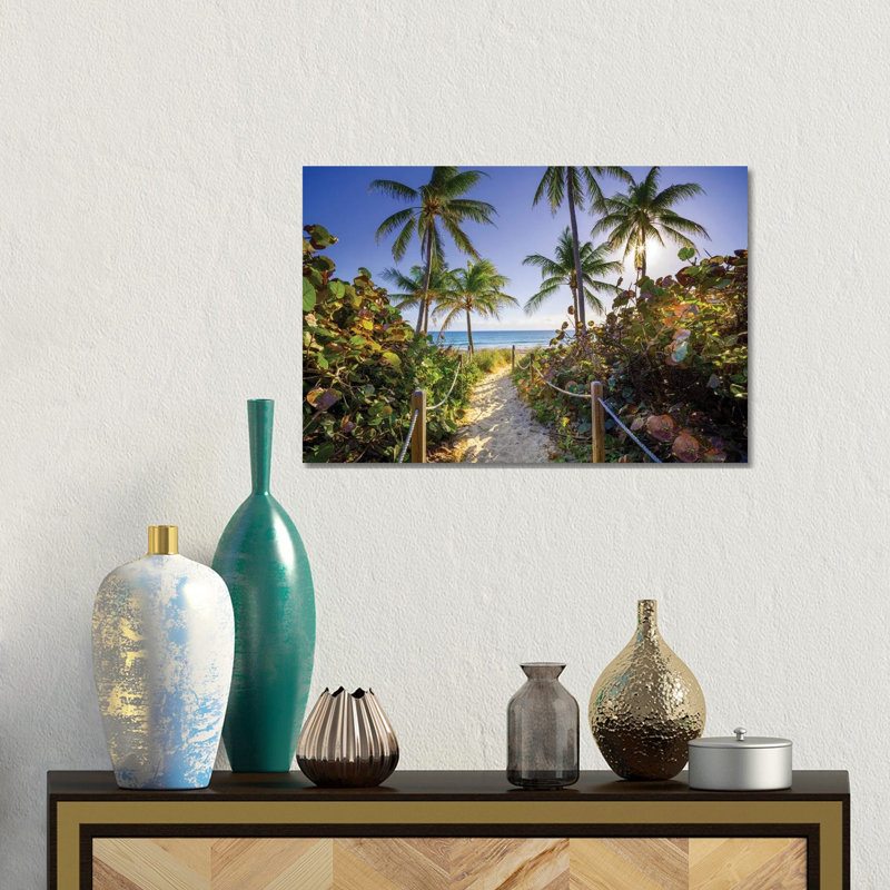 Sandy Path With Palm Trees , Beach South Florida 1 Piece Wrapped Canvas Wall Art, 30.48 cm H x 45.72 cm W
