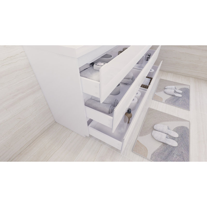 Rheana 70.86'' Double Bathroom Vanity with Plastic Top, High Gloss White