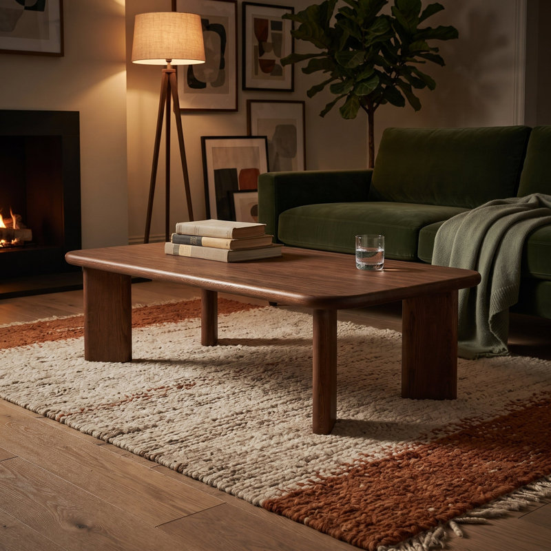 Table basse rectangulaire Liva en noyer massif - Table basse scandinave moderne fabriquée à la main, offerte en plusieurs dimensions.