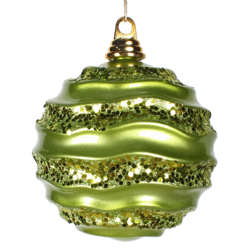 Ornement de Noël boule rayée et scintillante, H 6 po x l 6 po x P 6 po, Lime