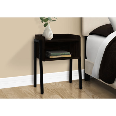 2 Rectangular Side Table In Brown - Metal Legs, Rounded Front, For Living Room And Bedroom Contemporary With Dark , Top
