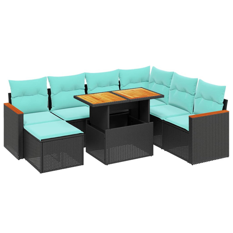  Ensemble de canapé de patio 8 pièces avec coussins en rotin de polyester, Noir, Vert