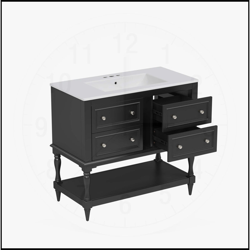 Ensemble de meuble-lavabo 36 po avec lavabo encastré en céramique 36 po, Noir, noir, noir, noir