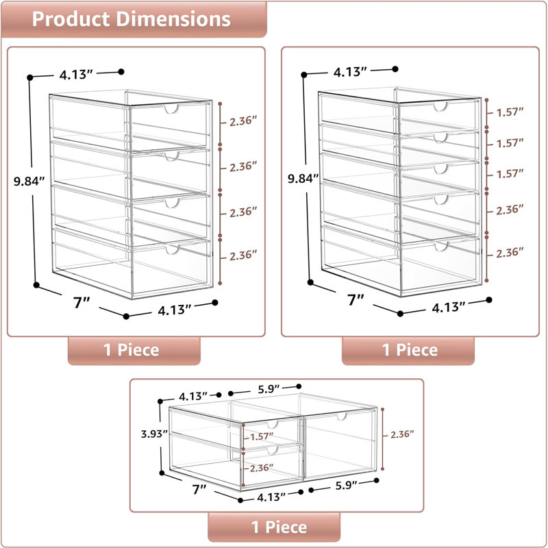 Clear 10 Drawers Acrylic Makeup Organizer 2 Pcs Stackable Set
