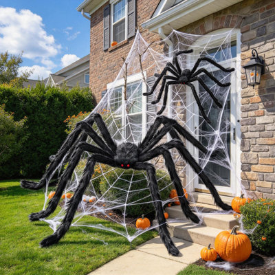 Lot de 2 araignées géantes poilues d'Halloween avec pattes flexibles, 7 tailles disponibles, araignée noire réaliste aux yeux rouges pour la décoration intérieure et extérieure de maisons hantées