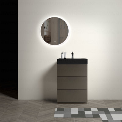 24" Walnut Bathroom Vanity With Sink, Large Storage Freestanding Bathroom Vanity For Modern Bathroom, One-Piece White Sink Basin Without Drain And Faucet, Pre-Assembled